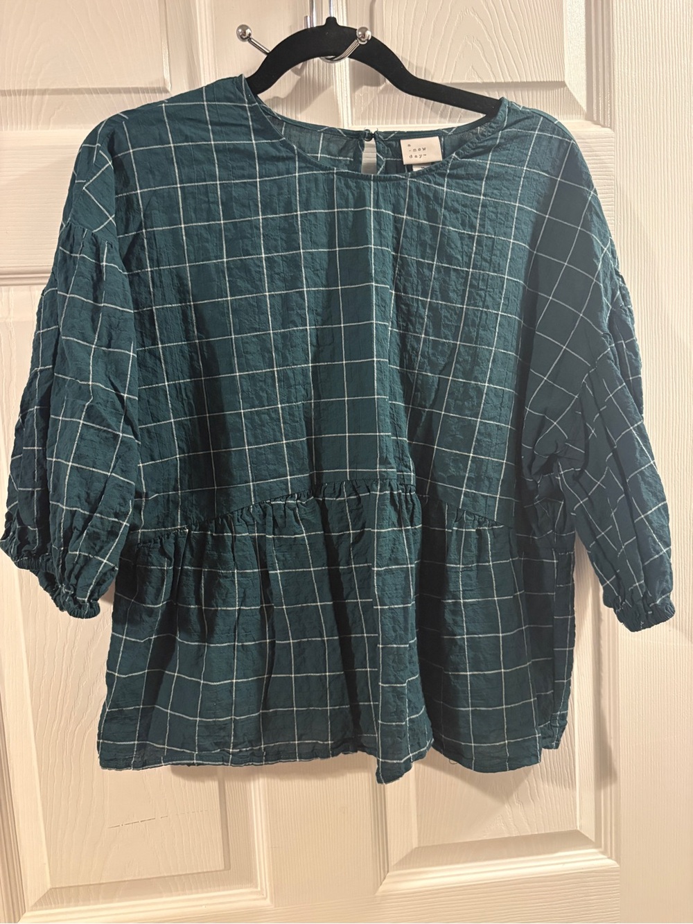 a new day Teal Windowpane Peplum Tunic